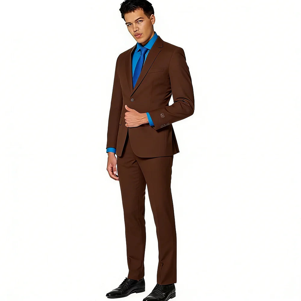 Men's 2-Piece Slim Fit Suit Set Breathable Polyester Wedding Groomsmen Formal Suit with Black Tie Option