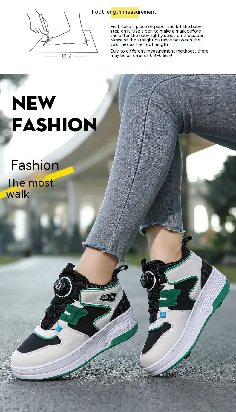 Children's walking shoes 2024 new double wheel invisible roller skates young primary school children big child swivel buckle