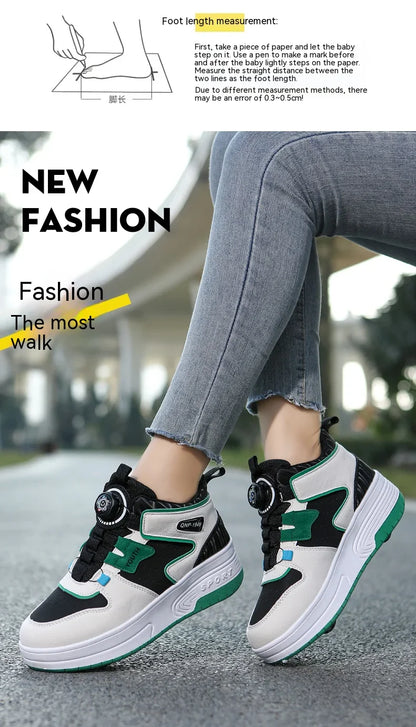Children's walking shoes 2024 new double wheel invisible roller skates young primary school children big child swivel buckle