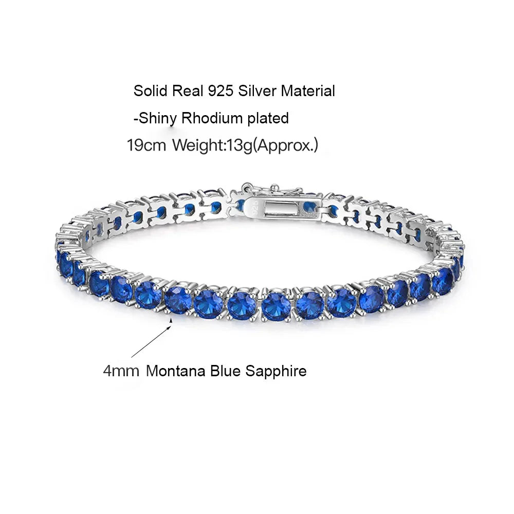 925 Sterling Silver 4mm Tennis Bracelet Sapphire Gemstone Blue Stone Bangle for Women Fine Engagement Wedding Fine Jewelry Gift