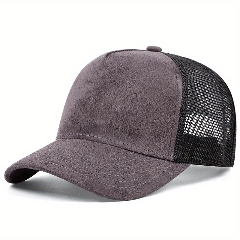 Unisex 5 panel Mesh Suede Trucker Hat  Men Baseball Cap Spring Summer Breathable Sports Hats