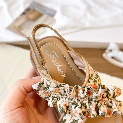 Summer Girl's Sandals Open Toe Flower Hook-loop Chic Kid's Flat Shoe Solid Colors Light Comfy Casual Daily Children Shoes 23-33