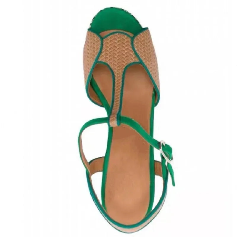 Genuine Leather Shoes High Heels Women Luxury Platform Sandals Thick Heels Designer Square Ladies 36-44