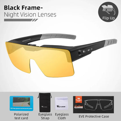 Sunglasses Flip Up Lens Polarized Glasses Fit Over Sunshade MTB Road