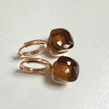 Classic Earrings For Women Amethyst Crystal Earrings Copper With Gold Plated Square Candy Colors Earrings Fashion Jewelry