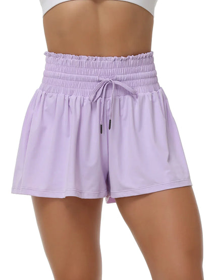 Women's 2-in-1 High Waist Running Shorts with Elastic Waist Drawstring, Comfortable Sports Pocket Shorts, Lightweight Golf Tenni