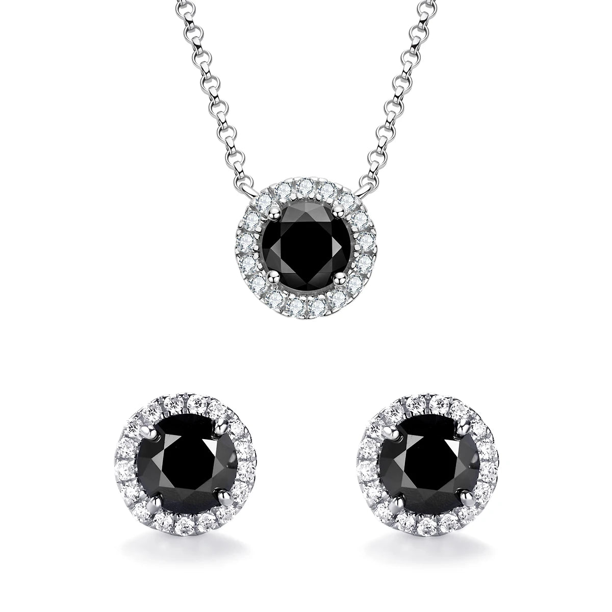 925 Sliver Moissanite Pendant Necklace Stud Earrings Sets Black Diamond Jewelry Set 18k White Gold Plated for Women & Men Gifts