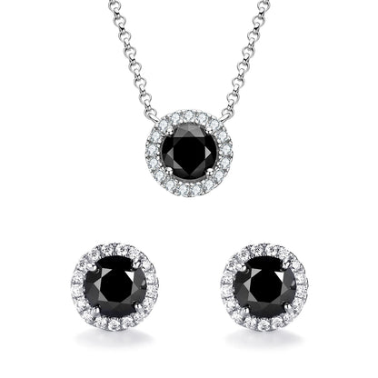 925 Sliver Moissanite Pendant Necklace Stud Earrings Sets Black Diamond Jewelry Set 18k White Gold Plated for Women & Men Gifts