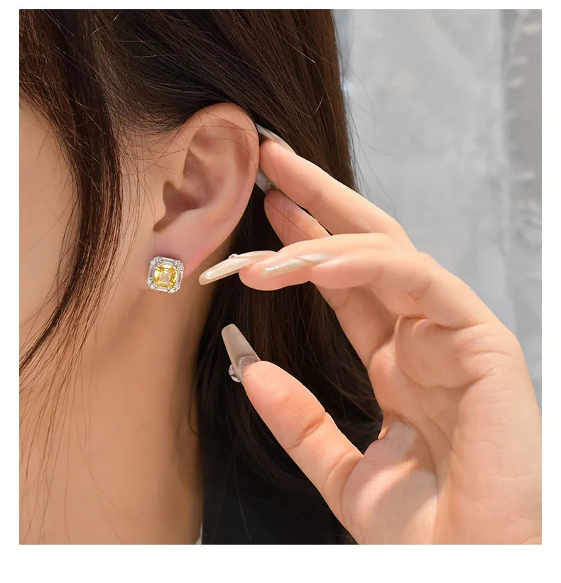 100% 925 Sterling Silver 7*7mm High Carbon Diamond 18K Gold Plated Stud Earrings For Women Sparkling Fine Jewelry Gifts