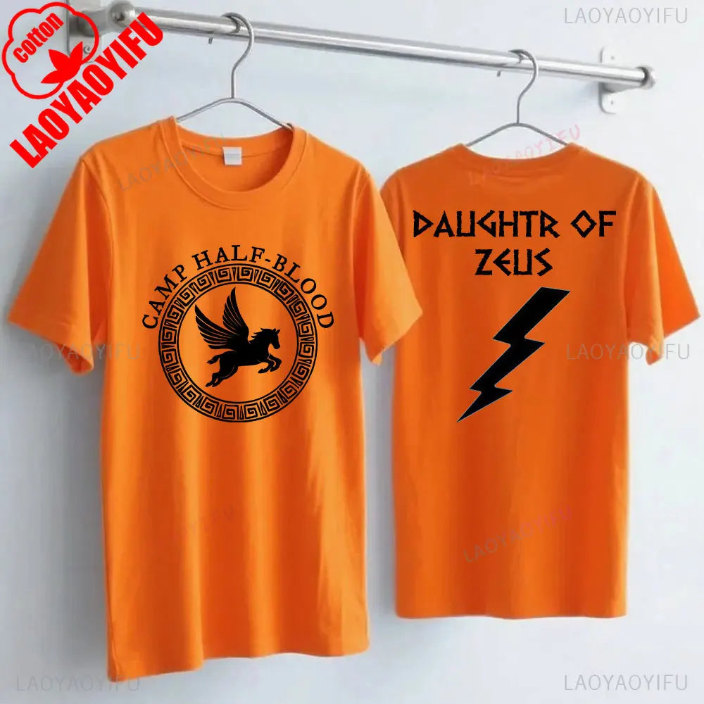 Camp Half Blood Men Women T-shirt 2 Sided TShirt Summer Greek Mythology Zeus Athena's Daughter Print Halloween Orange Tops