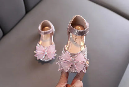 2025 Summer Girls Flat Princess Sandals Fashion Sequins Bow Rhinestone Baby Shoes Kids Shoes For Party Wedding Party Sandals