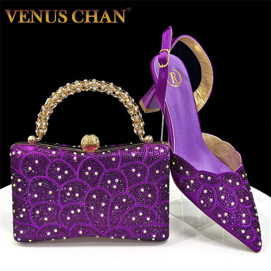 Italian shoes and handbags accessory set with rhinestone metal embellishments Wedding shoes Bridal shoes Designer