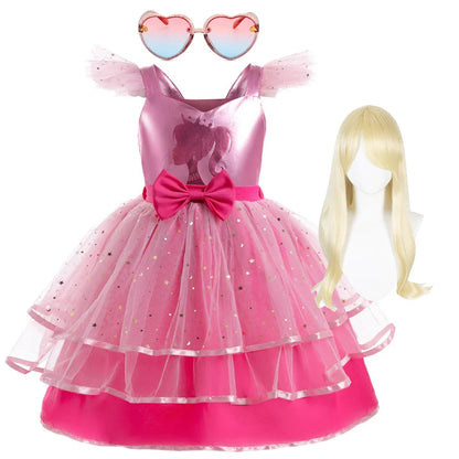 Princess Girls Rosy Movie Tutu Dress for Girl Letter B Birthday Party New Year Christmas Costumes Margot Ken Robbie