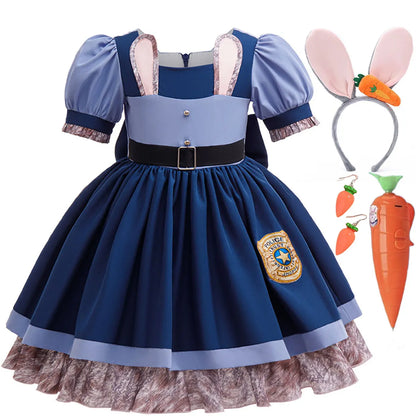 2 Brave Cute Bunny Judy Costume For Baby Girl Role Play Judy Hopps Rabbit Disguise Dress Doll Set 2-10 Yrs