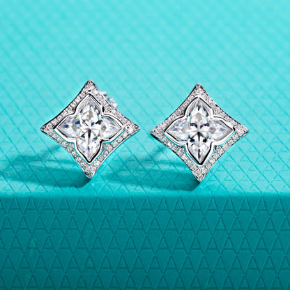 2.4cttw Four-Leaf Clover Cut Moissanite Earrings 925 Sterling Silver Princess Shape Stud Earring for Women Jewelry
