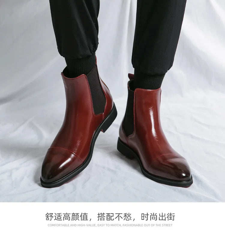 Autumn winter pointed toed male Boots Redsoled high top leather shoe English casual Chelsea boot Fashion comfortable men's shoes