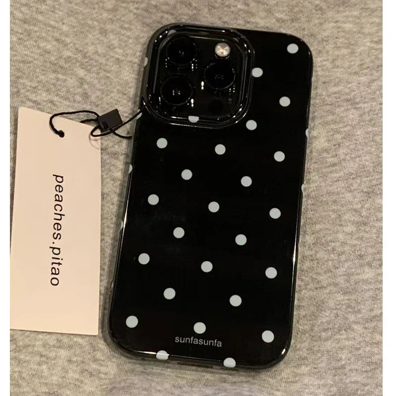 Black White Polka Dot Phone Case For iPhone 17 Air 16 Pro Max 15 14 Plus 13 12 Mini 11 Shockproof Silicone Back Cover