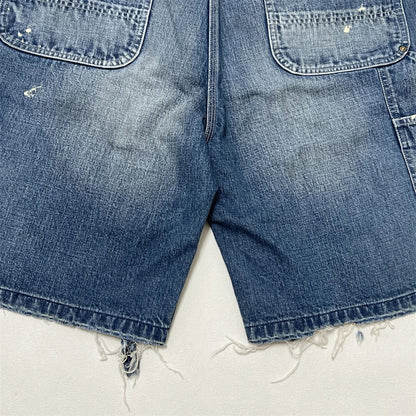 Black Nice Washed Damaged Saint DOUBLE KNEE Zipper Denim Shorts Men Women Oversized Shorts
