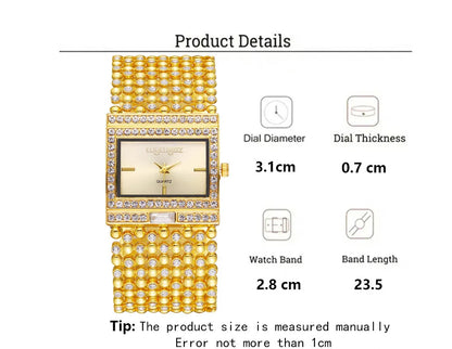 W25 Women's Square Quartz Watch Fashion Brand Light Luxury Stainless Steel Bracelet Girls' Diamond Inlaid Wristwatches
