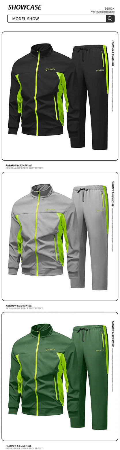Mens Casual 2 Piece Set Long Sleeve Jacket Pants Thin Lightweight Polyester Cotton Trendy Hip Hop Streetwear Spring Autumn