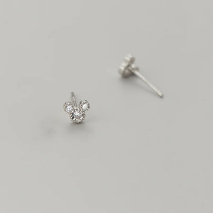 925 Sterling Silver Fashion Cute Cartoon Mouse Screw Bead Stud Earrings for Women Simple Chic Girl Party Jewelry Gifts