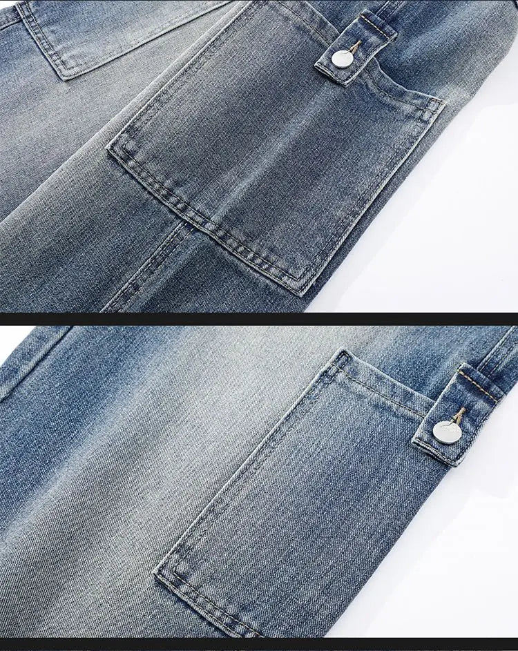 Cargo Jeans Men's Autumn New Vintage Fashion Straight Denim Trousers Casual Wide Personalized Male Clothing Pants Men Denim