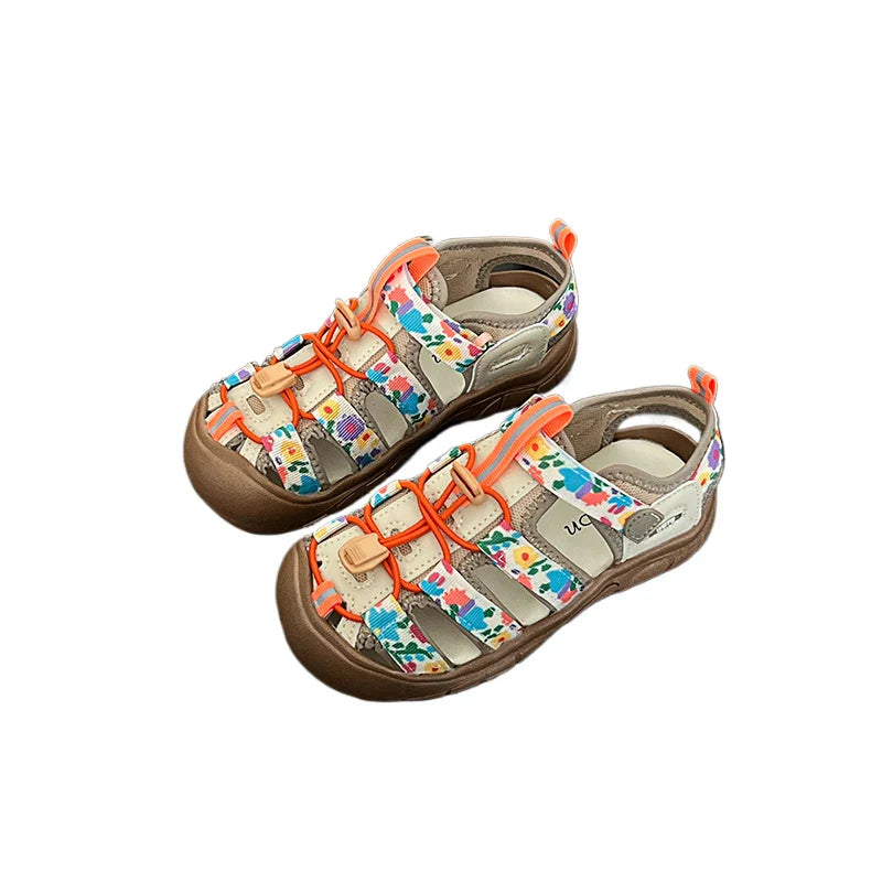 Summer Children Sandals Boys Girls Breathable Hollow Beach Shoes Baby Cute Print Sport Sandals