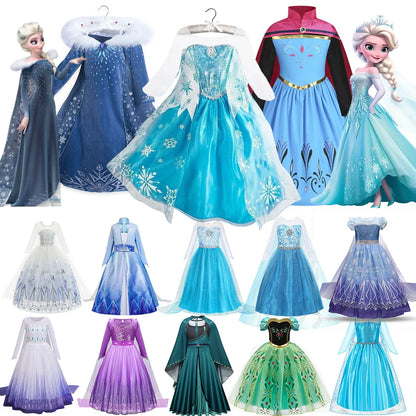 Girls Frozen 2 Elsa Anna Princess Mesh Sequin Clothes Kids Cosplay Snow Queen Costumes Carnival Birthday Party Elsa Gowns