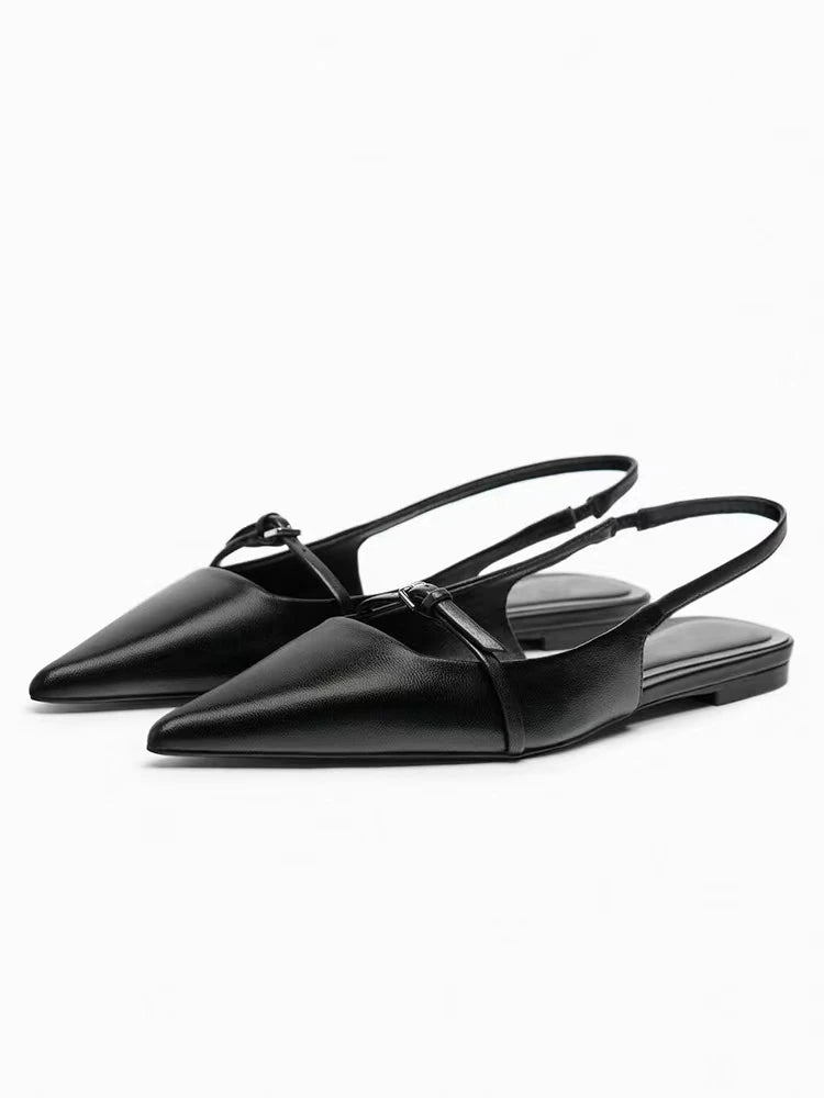 Summer New Women's Flat Bottom Slingback Sandals Woman Leopard Pointed End Mules 2025 Fashion Leather Pu Low-heel Beach Shoes