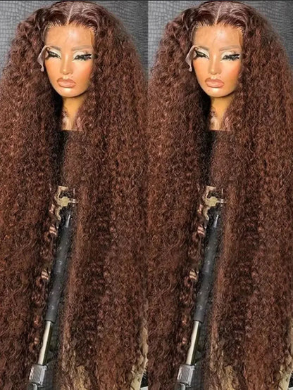 Chocolate Brown Deep Wave Frontal Wig Colored #4 Deep Curly Lace Front Human Hair Wigs Remy 13x4 HD Lace Frontal Wigs For Women