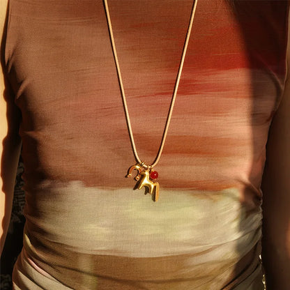 Minar Funny Metallic Cartoon Horse Multi Tassel Beads Pendant Necklaces for Women Female Adjustable Long Wax Rope Chain Chokers