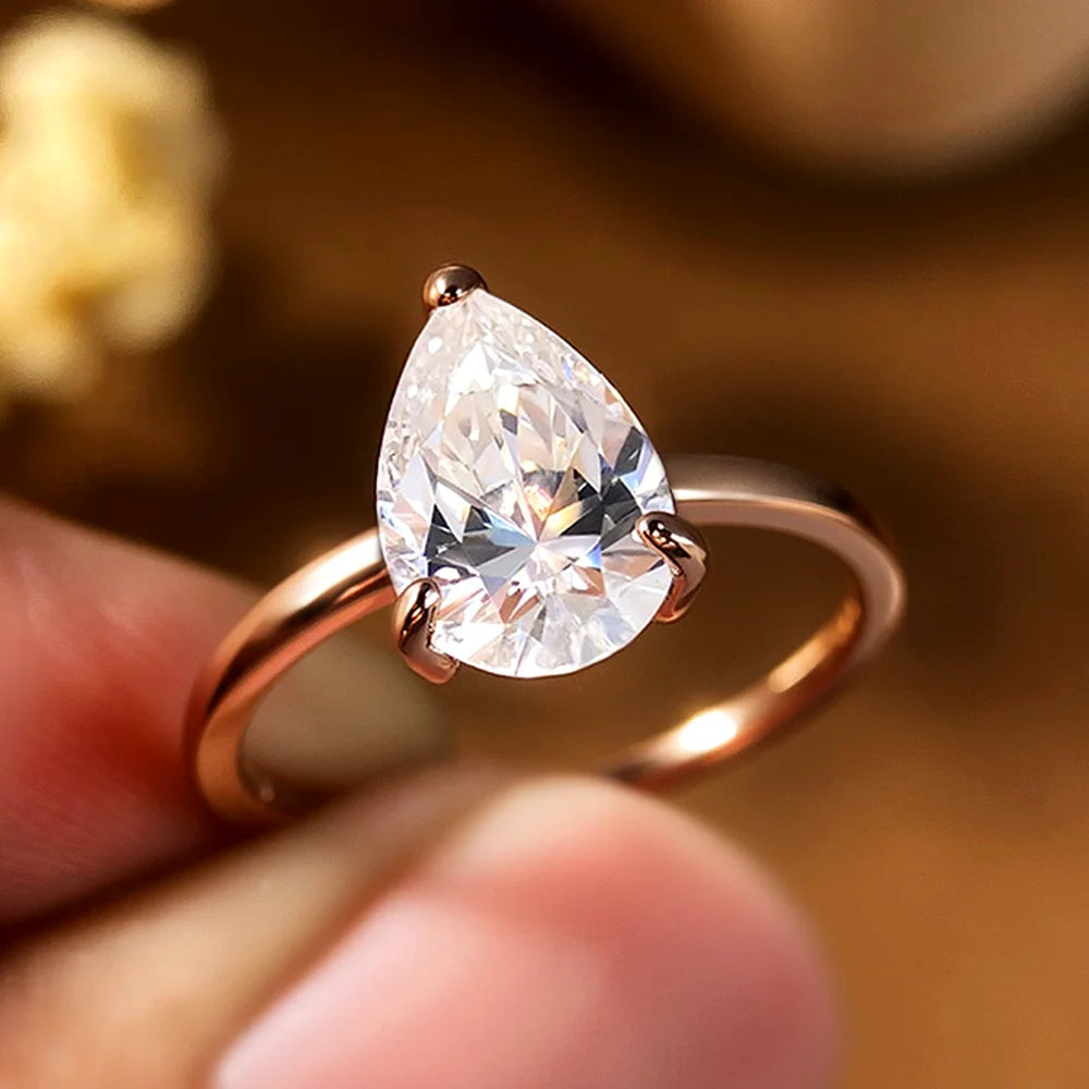 1/2/3/4CT Pear Cut D Color Moissanite Rings/Necklace For Women S925 Silver VVS1 Lab Diamond Waterdrop Pendant Jewely Gift