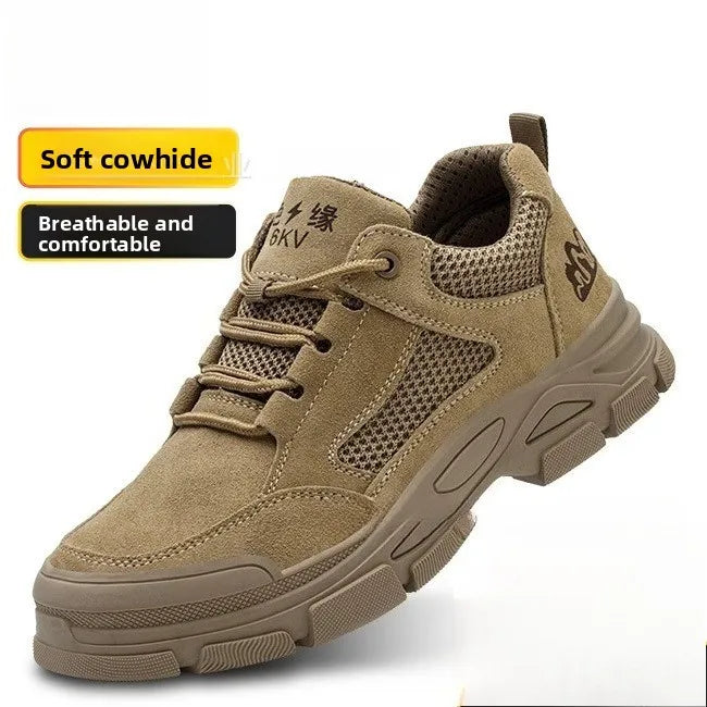 Labor Protection Shoes Men's Anti Smashing AntiPiercing Insulation Work Shoes Cowhide Solid Bottom Construction Site SafetyShoes