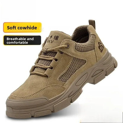 Labor Protection Shoes Men's Anti Smashing AntiPiercing Insulation Work Shoes Cowhide Solid Bottom Construction Site SafetyShoes