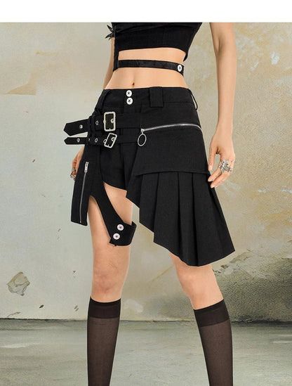 Punk Sexy Y2k Black Gothic Street Short Pantskirt Personalized High Waist A-line Spring and Summer Girls Irregular Pantskirts
