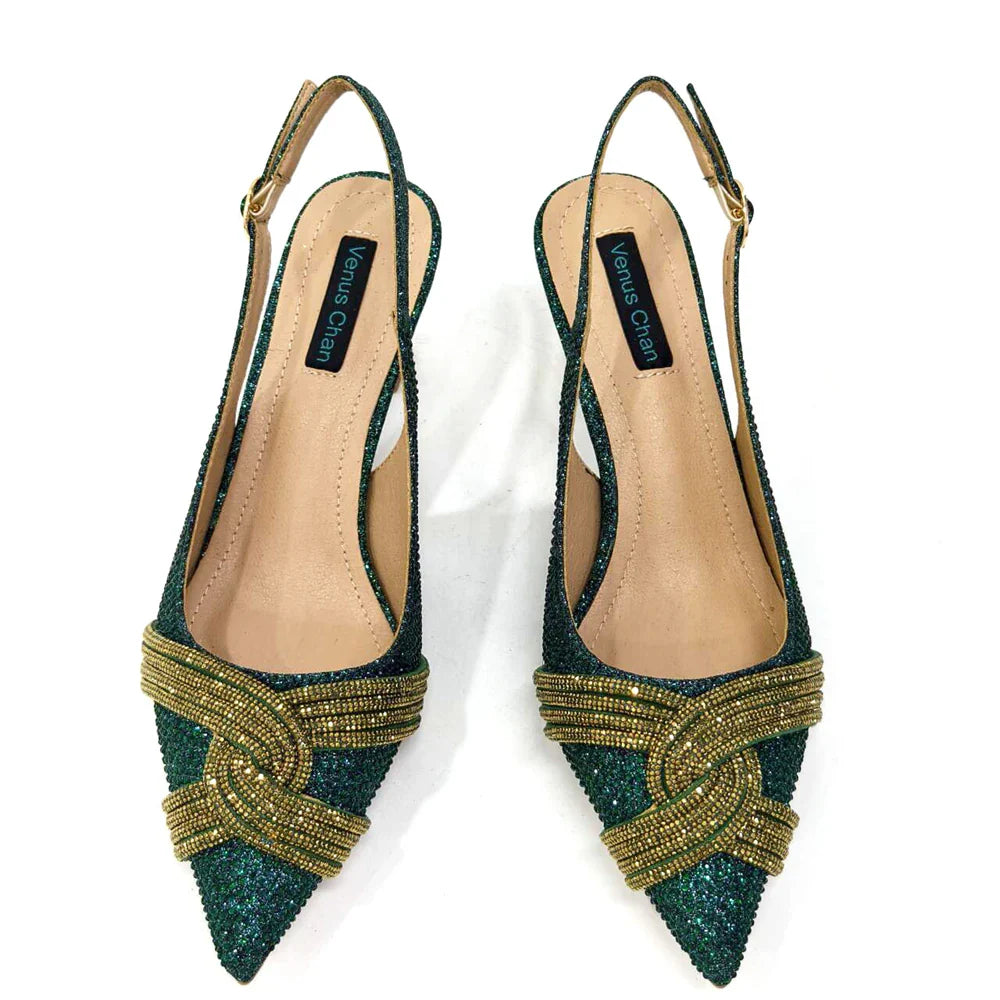 Black Hollow Design With Pointed Shoes And Fashion Three-Dimensional Bag Cozy Rhinestones Are Suitable For Parties
