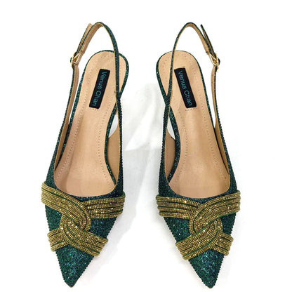 Black Hollow Design With Pointed Shoes And Fashion Three-Dimensional Bag Cozy Rhinestones Are Suitable For Parties