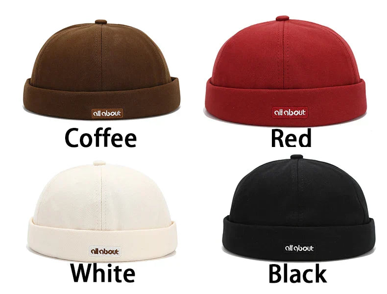 Letter Embroidery Docker Cap Without Visor Brimless Caps Solid Colors Retro Beanie Hat Adjustable Hip Hop Fashion Street