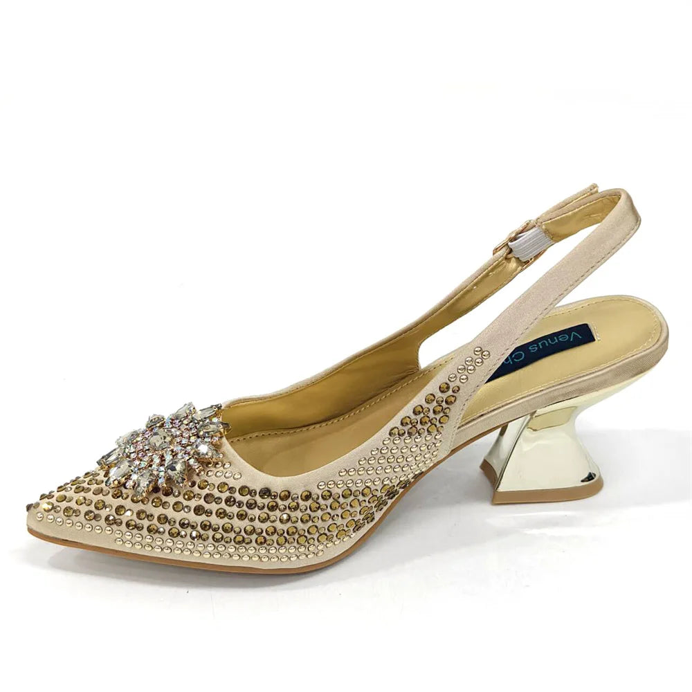 Specials Italian Women Heels Shoes and Bag Set Royal Purple Color Comfortable With Rhinestone for Party