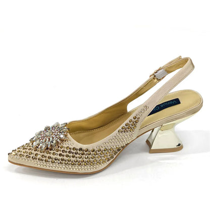 Summer New Design Specials Italian Women Shoes and Bag Set Fuchsia Color Comfortable High Heels With Rhinestone