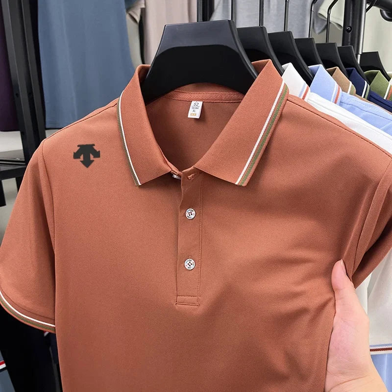 Men's High-End Luxury Brand Logo-Stamped Casual Polo Shirt Summer New Golf Breathable Business Short-Sleeve T-Shirt