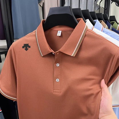 Men's High-End Luxury Brand Logo-Stamped Casual Polo Shirt Summer New Golf Breathable Business Short-Sleeve T-Shirt