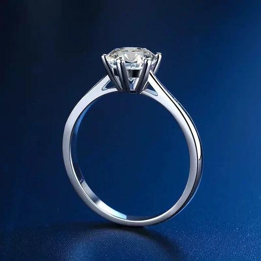 0.3ct 4mm Moissanite Diamond Ring for Women S925 Sterling Silver with Gold Plated Eternity Band Wedding Party Jewelry