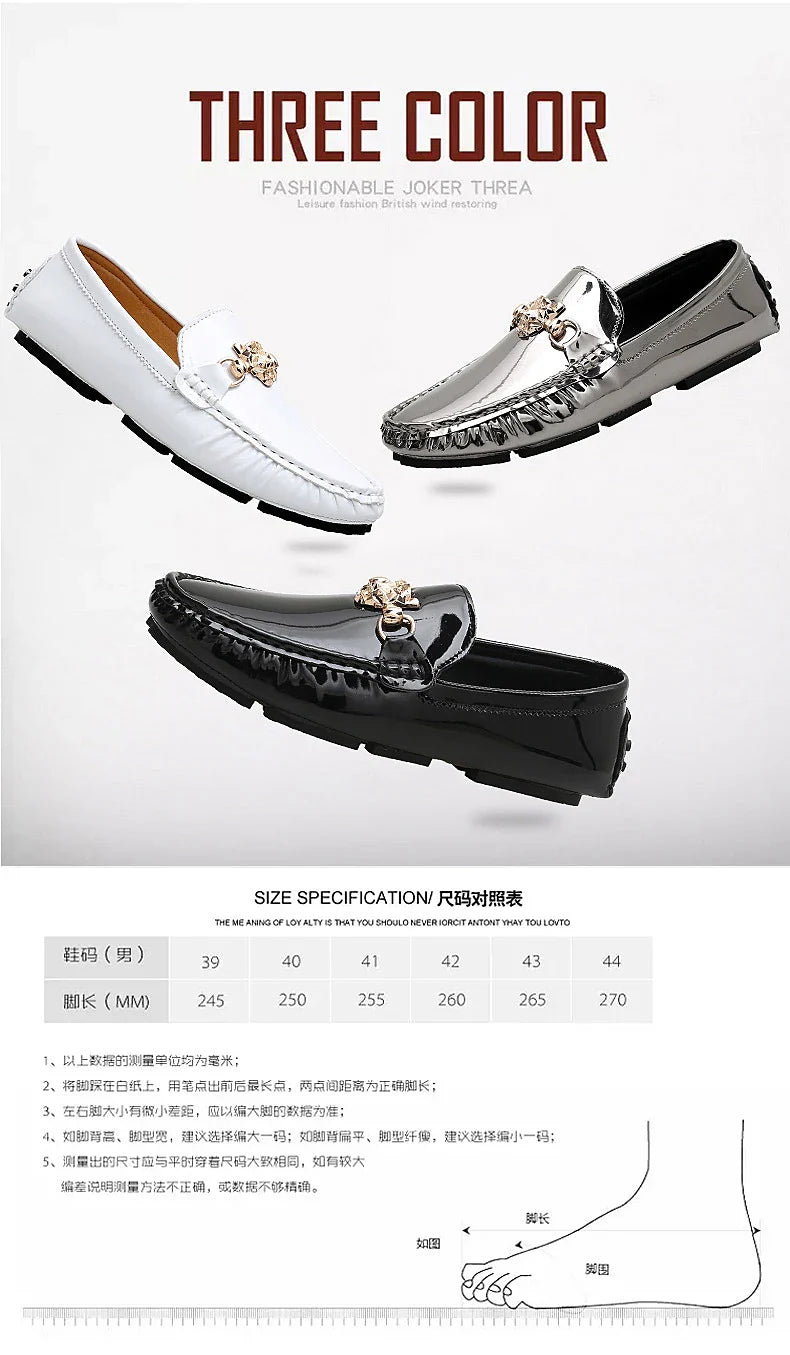 2025 Spring and Summer New Internet Celebrity Glossy Leather Peas Shoes Men's Large Size Slip-On Trendy Fashion Handmade Men's Shoes