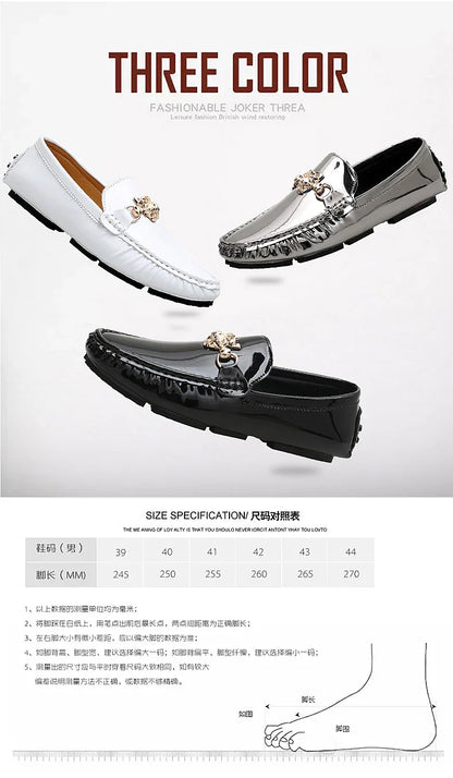 2025 Spring and Summer New Internet Celebrity Glossy Leather Peas Shoes Men's Large Size Slip-On Trendy Fashion Handmade Men's Shoes