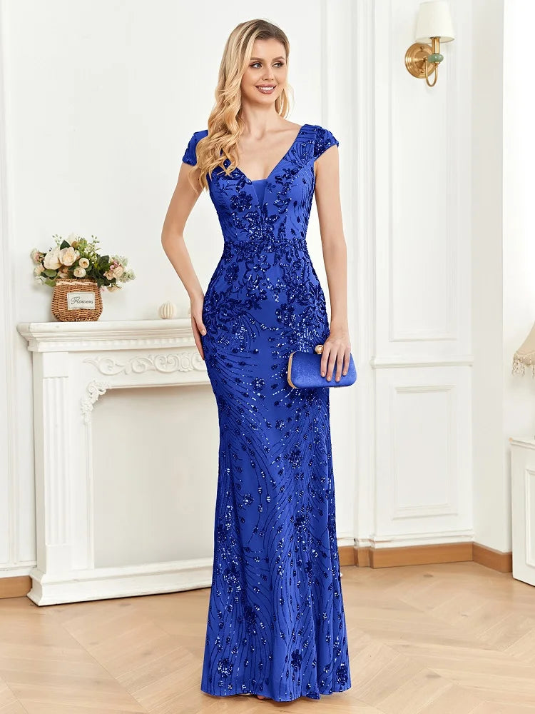 Elegant Champagne Evening Dress For Women Long 2024 Luxury Mermaid Formal Sequins Prom Wedding Party Cocktail Dresses