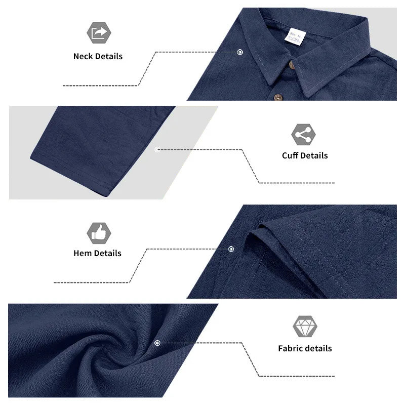 Linen shirt stand-up collar button-down men's loose casual breathable V-neck long-sleeved polo shirt