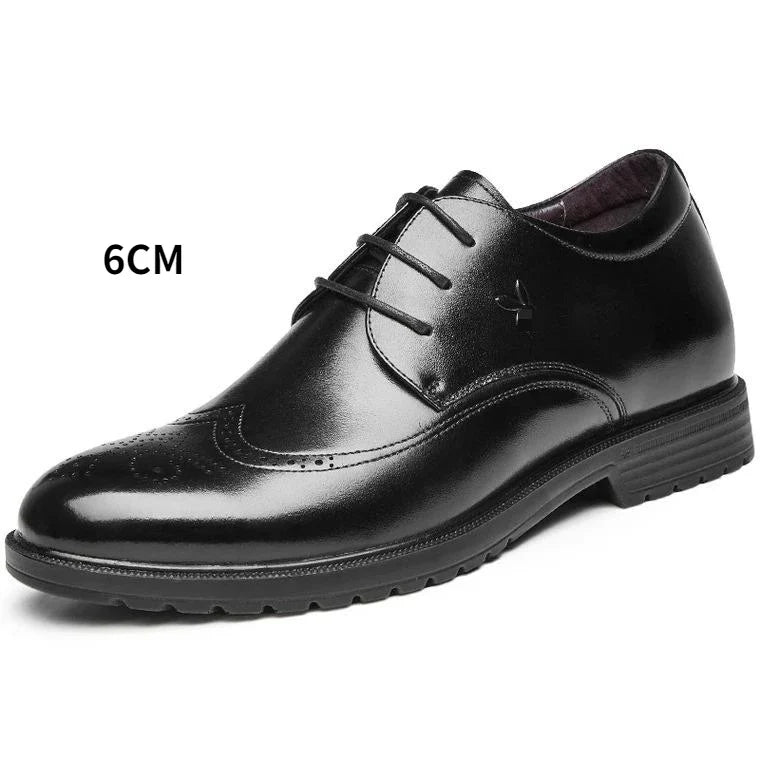 Men's Dress Brogues Elevator Shoes Platform Breathable Casual Business Luxury Genuine Leather Heightening Shoes 6 CM Taller Man