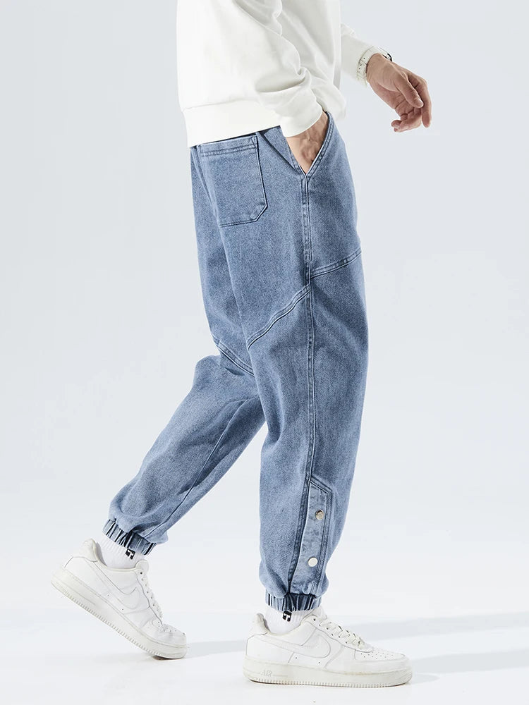 Spring Summer Men's Jogger Jeans Slight Stretch Denim Cargo Pants Black Blue Streetwear Baggy Jeans Trousers