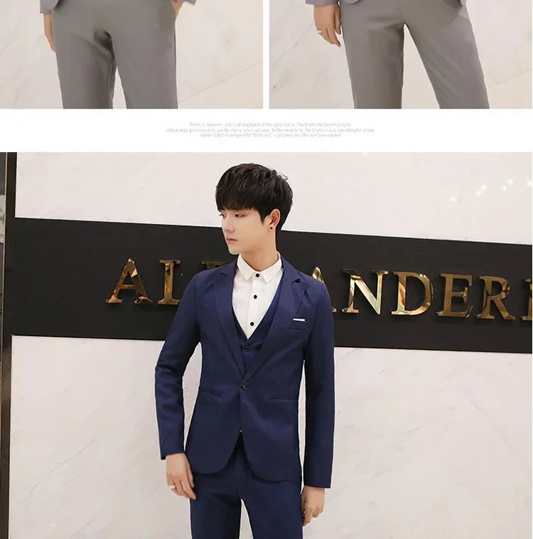 Western-Style Men's Suits Cross-Border Wholesale New Arrival Slimming Three-Piece Set Korean Version Business Professional Gown